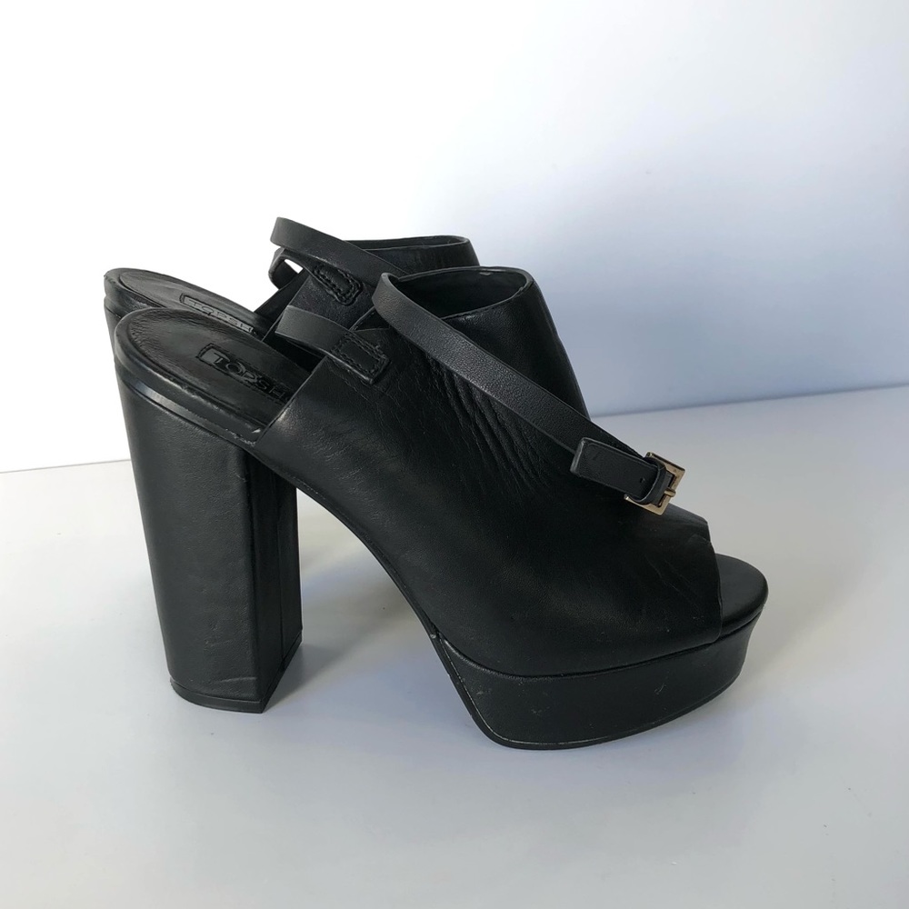 Topshop Leather Platform Mules with Wraparound Ankle Strap